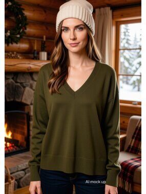 Gap Olive Green V-Neck Sweater Size M